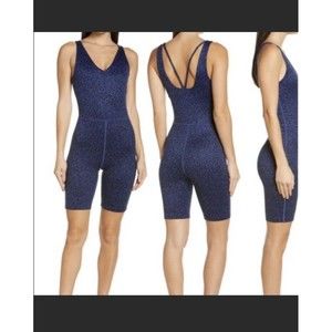 Zella Renew Print Biker Shorts Activewear Bodysuit Blue Women's Romper S